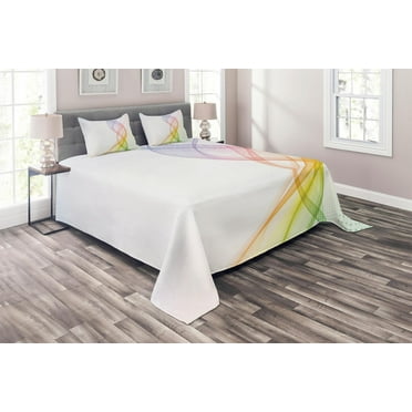 Ambesonne Abstract Quilted Coverlet 3 Pcs, Rainbow Wavy Smoke, King Size, Multicolor