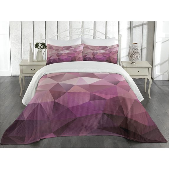 Ambesonne Abstract Quilted Coverlet 3 Pcs, Triangle Diamond Shape, King Size, Rose Dried Rose Pink