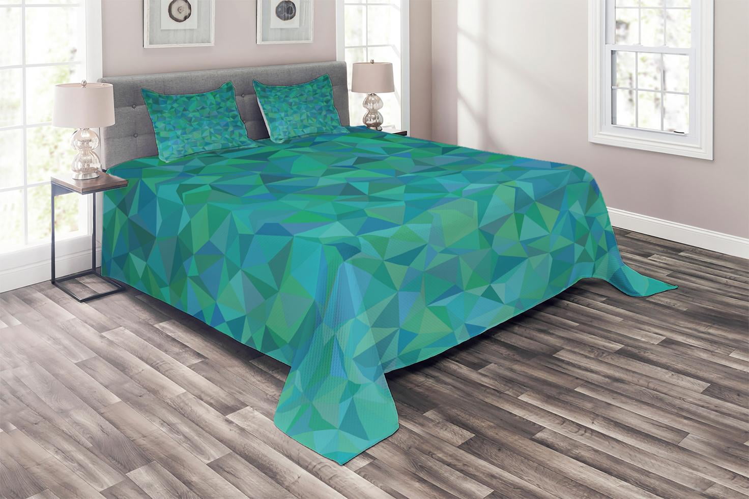 Ambesonne Abstract Quilted Coverlet 3 Pcs, Triangle Mosaic Design, King ...