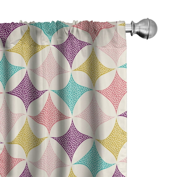 Ambesonne Abstract Retro Curtains, Geometric Shapes Art, Pair of 28"x84", Off White Multicolor