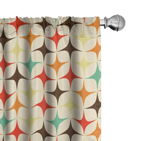 Ambesonne Abstract Retro Curtains, Geometric Stars, Pair of 28"x84", Beige and Multicolor