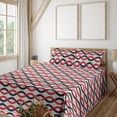 thumbnail image 1 of Ambesonne Abstract Retro Fitted & Flat Sheet with Shams 4 Pcs Set, Ogee Ovals Print, King, Ruby Pale Sage Green, 1 of 1