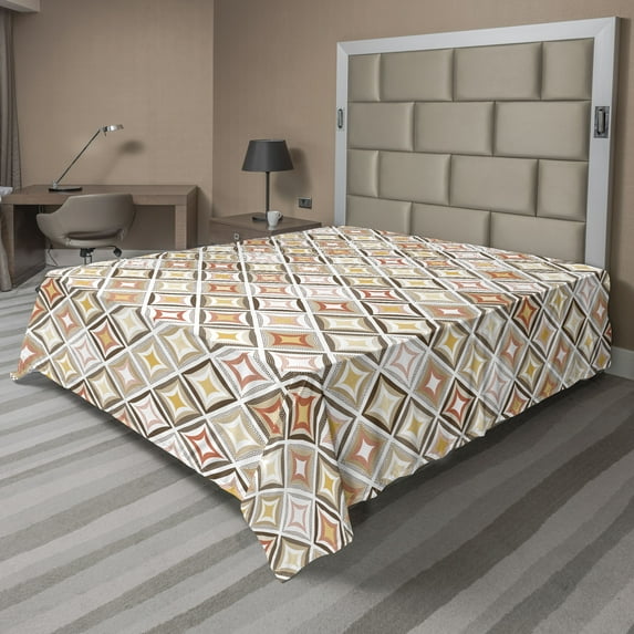 Ambesonne Abstract Retro Flat Bedding Sheet Soft Top Sheet, Geometric Pattern, Full, Burnt Orange Tan Brown