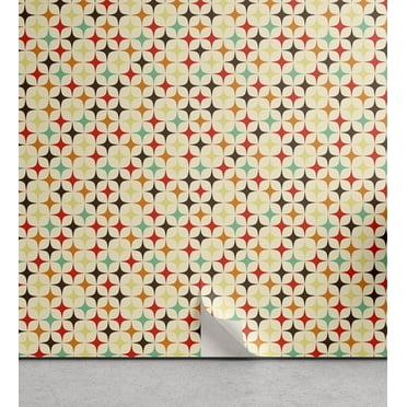 Ambesonne Abstract Retro Peel & Stick Wallpaper for Home, Geometric Stars, 13"x36", Beige and Multicolor