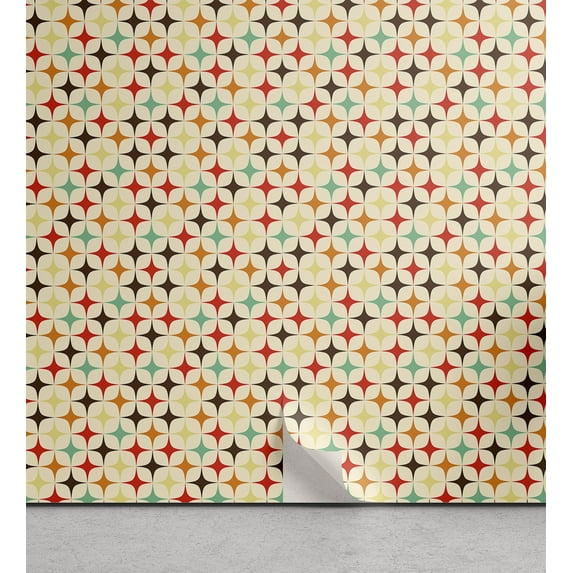 Ambesonne Abstract Retro Peel & Stick Wallpaper for Home, Geometric Stars, 13"x72", Beige and Multicolor