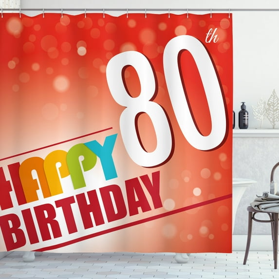 Ambesonne Abstract Shower Curtain, 80 Old Birthday Party, 69"Wx75"L, Red Vermilion and White