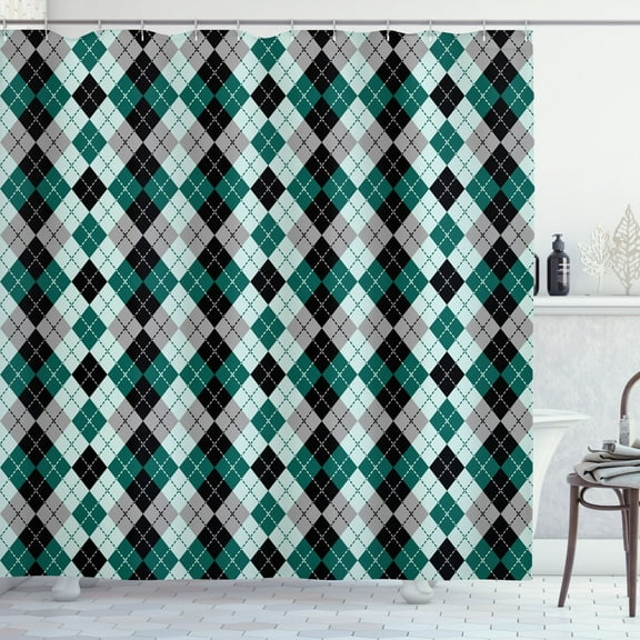Ambesonne Abstract Shower Curtain, Argyle Motif Stripes Print, 69"Wx70"L, Hunter Green