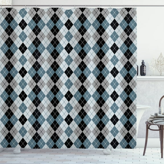 Ambesonne Abstract Shower Curtain, Argyle Motif Stripes Print, 69"Wx84"L, Blue Grey