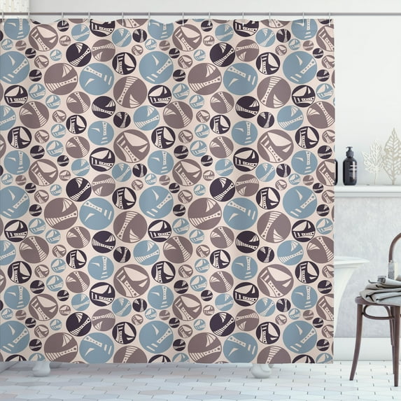 Ambesonne Abstract Shower Curtain, Circles with Dots Lines, 69"Wx84"L, Dark Taupe Grey and Blue