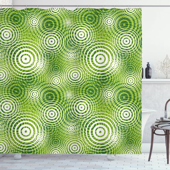 Ambesonne Abstract Shower Curtain, Circular Rounded Eco, 69"Wx70"L, Hunter Green White
