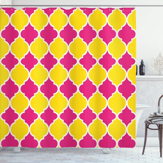 Ambesonne Abstract Shower Curtain, Colorful Modern Patterns, 69"Wx84"L, Yellow Hot Pink