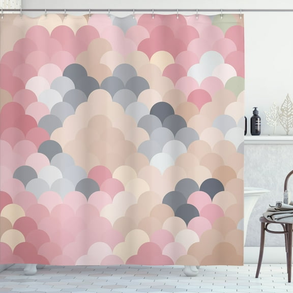 Ambesonne Abstract Shower Curtain, Colorful Retro Waves Print, 69"Wx75"L, Rose Beige