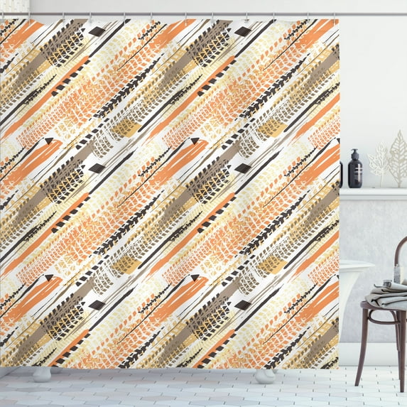 Ambesonne Abstract Shower Curtain, Continuous Tire Tracks Art, 69"Wx70"L, White and Multicolor