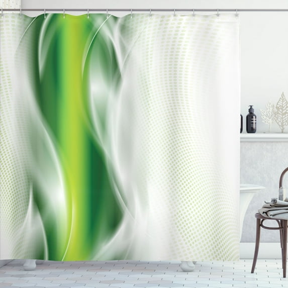 Ambesonne Abstract Shower Curtain, Cool Wavy Floral, 69"Wx84"L, Dark Green White