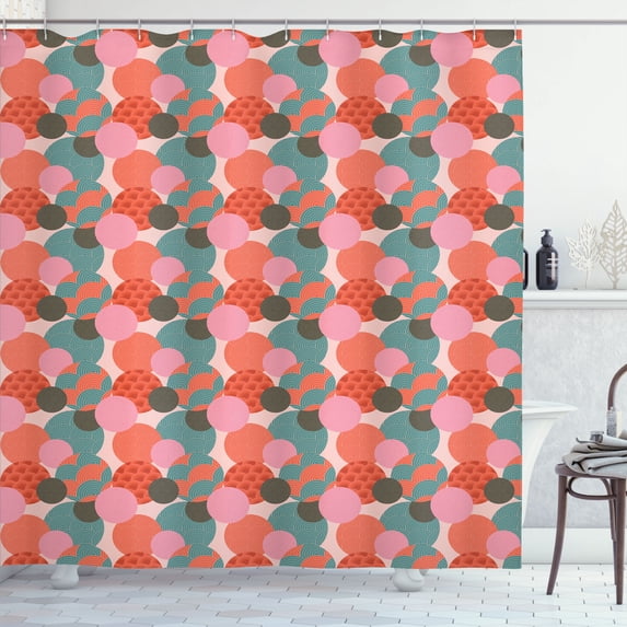 Ambesonne Abstract Shower Curtain, Coral Tone Stripes Circles, 69"Wx70"L, Multicolor
