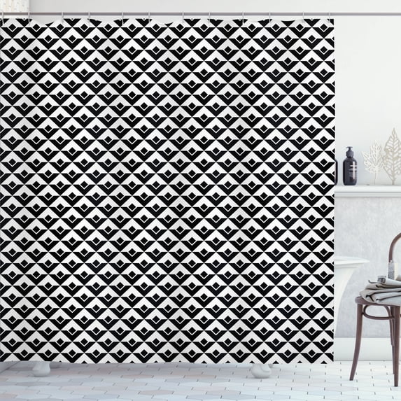 Ambesonne Abstract Shower Curtain, Diagonal Monotone Squares, 69"Wx84"L, Dark Grey and White