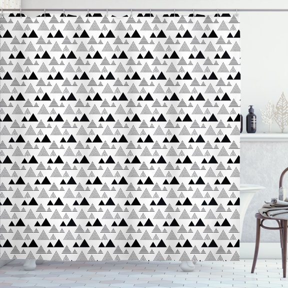 Ambesonne Abstract Shower Curtain, Dotted Striped Triangles, 69"Wx70"L, Charcoal Grey and White