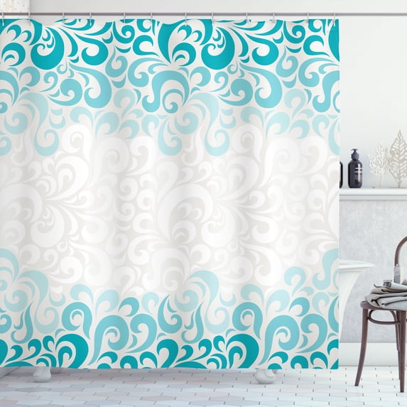 Ambesonne Abstract Shower Curtain, Floral Classic Design, 69"Wx84"L, Teal Turquoise White