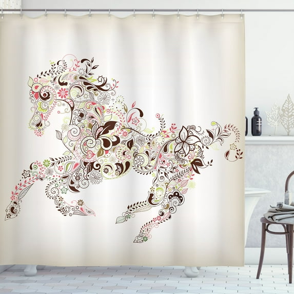 Ambesonne Abstract Shower Curtain, Floral Horse Paisley, 69"Wx84"L, Green Brown Pink