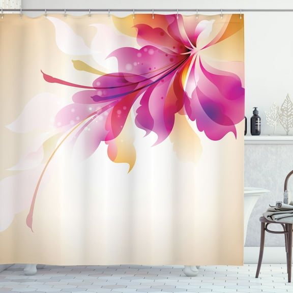 Ambesonne Abstract Shower Curtain, Floral Point and Leaf, 69"Wx84"L, Purple Pink and Beige