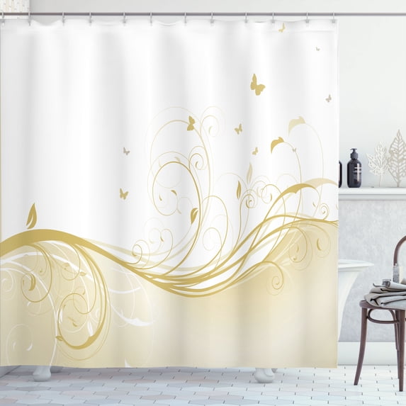 Ambesonne Abstract Shower Curtain, Floral Victorian Curlicue, 69"Wx70"L, Pale Yellow