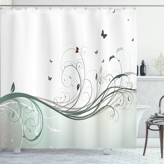 Ambesonne Abstract Shower Curtain, Floral Victorian Curlicue, 69"Wx75"L, Pale Seafoam