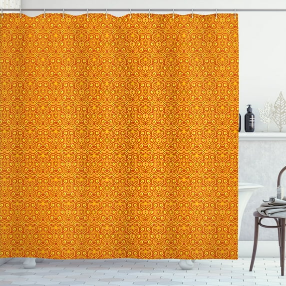 Ambesonne Abstract Shower Curtain, Flowers Curly Lines Dots, 69"Wx75"L, Dark Orange and Vermilion