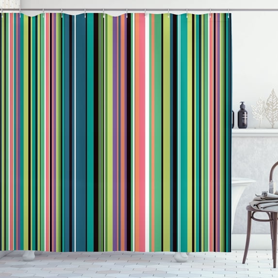Ambesonne Abstract Shower Curtain, Funky Stripes Pattern Art, 69"Wx70"L, Pale Green