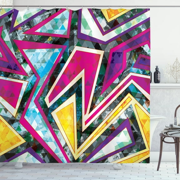 Ambesonne Abstract Shower Curtain, Geometric Diamond, 69"Wx75"L, Pink Yellow Green