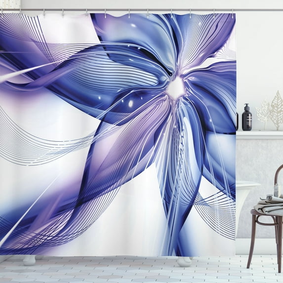 Ambesonne Abstract Shower Curtain, Geometric Flowers, 69"Wx75"L, Purple White and Blue