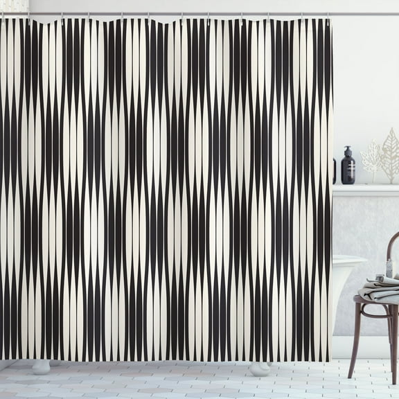 Ambesonne Abstract Shower Curtain, Geometric Line Composition, 69"Wx75"L, Black and Cream
