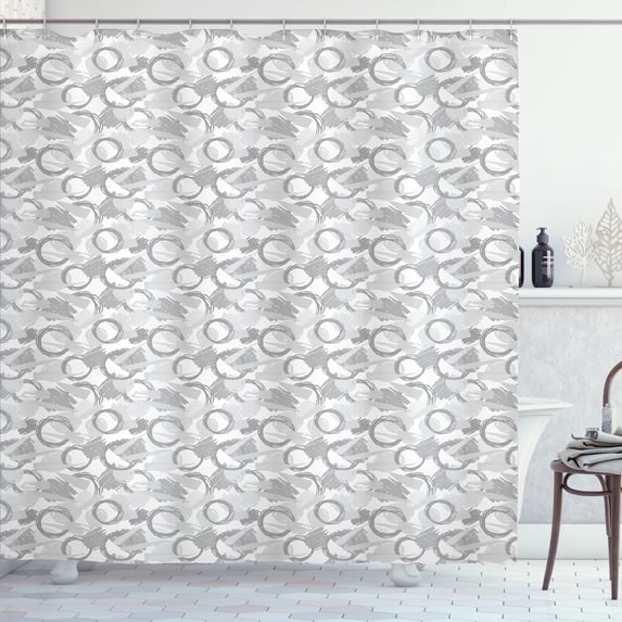Ambesonne Abstract Shower Curtain, Geometric Sketchy Strokes, 69"Wx70"L, Pale Grey White