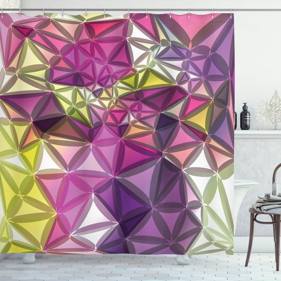 Ambesonne Abstract Shower Curtain, Geometrical Diamond, 69"Wx84"L, Purple Yellow