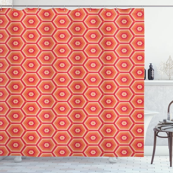 Ambesonne Abstract Shower Curtain, Hexagonal Shapes Tangerine, 69"Wx84"L, Pink Peach
