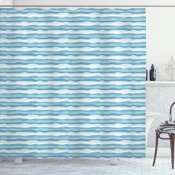 Ambesonne Abstract Shower Curtain, Horizontal and Sketchy, 69"Wx70"L, Sea Blue Pale Slate Blue