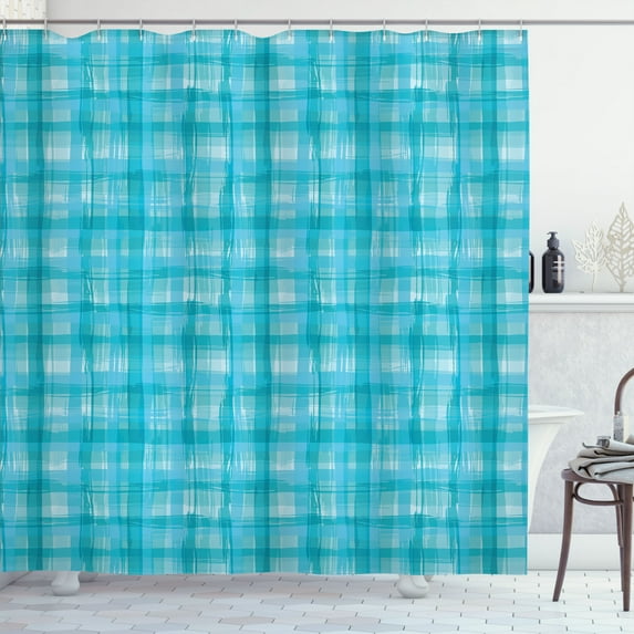 Ambesonne Abstract Shower Curtain, Marine Hand Drawn Streaks, 69"Wx70"L, Sea Blue Aqua Pale Teal