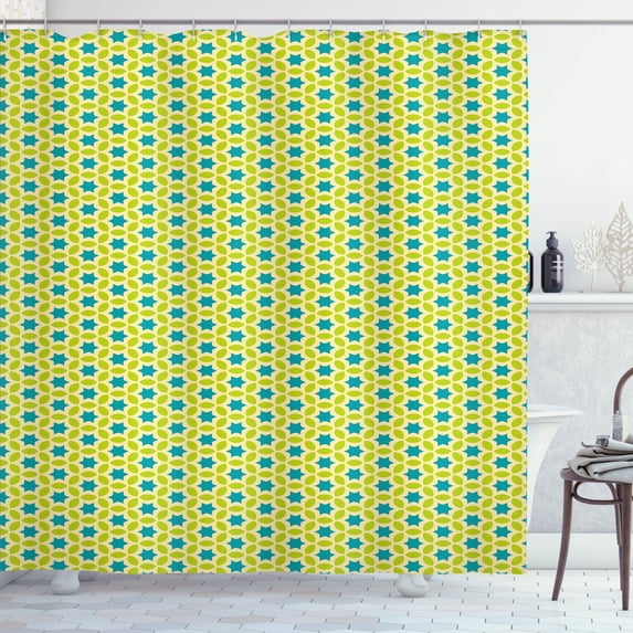 Ambesonne Abstract Shower Curtain, Modern Round Stars, 69"Wx70"L, Yellow Petrol Blue