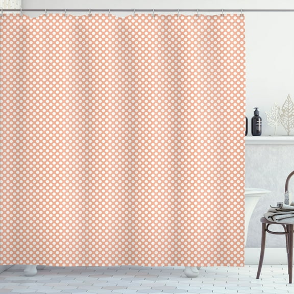 Ambesonne Abstract Shower Curtain, Monochrome Polka Dots Art, 69"Wx75"L, Peach and White