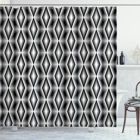 Ambesonne Abstract Shower Curtain, Monochrome Rhombuses Art, 69"Wx84"L, White and Charcoal Grey