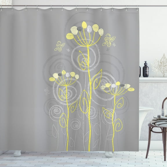 Ambesonne Abstract Shower Curtain, Nature Beauty Flower Twigs, 69"Wx84"L, Grey Yellow