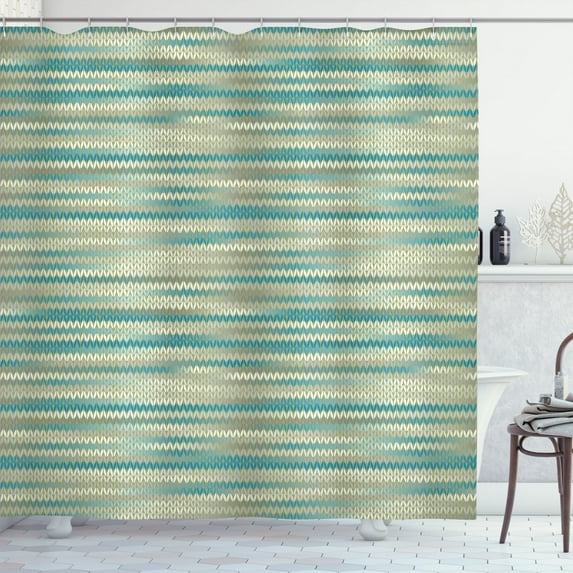 Ambesonne Abstract Shower Curtain, Nostalgic Knit Pattern Art, 69"Wx75"L, Dark Seafoam