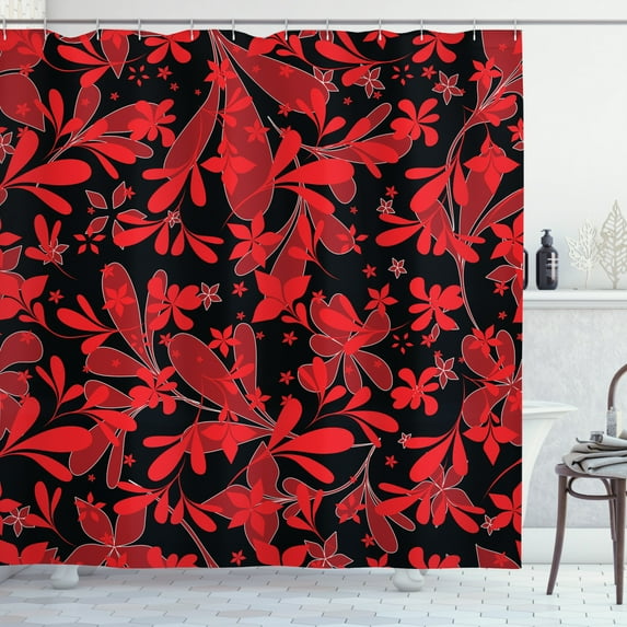 Ambesonne Abstract Shower Curtain, Oceanic Island Flower Art, 69"Wx75"L, White Black Ruby