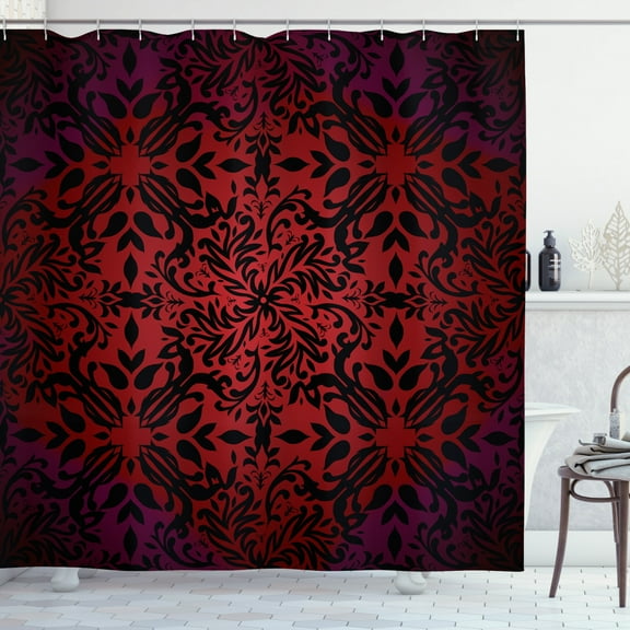 Ambesonne Abstract Shower Curtain, Orient Flowers Leaves Art, 69"Wx84"L, Vermilion and Black