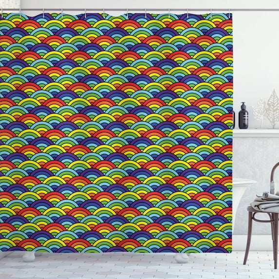 Ambesonne Abstract Shower Curtain, Overlapping Rainbows Art, 69"Wx70"L, Dark Pink Aqua and Green