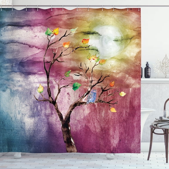 Ambesonne Abstract Shower Curtain, Owl on Tree, 69"Wx84"L, Multicolor