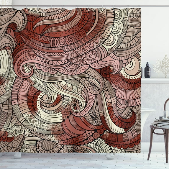 Ambesonne Abstract Shower Curtain, Paisley Pattern Swirled, 69"Wx70"L, Burgundy Eggshell