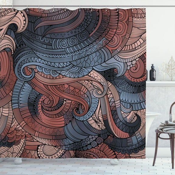 Ambesonne Abstract Shower Curtain, Paisley Pattern Swirled, 69"Wx70"L, Dark Blue