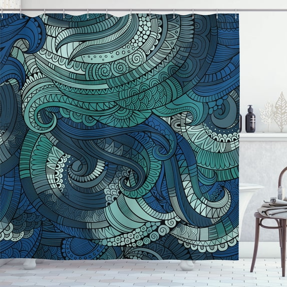 Ambesonne Abstract Shower Curtain, Paisley Pattern Swirled, 69"Wx70"L, Dark Sky