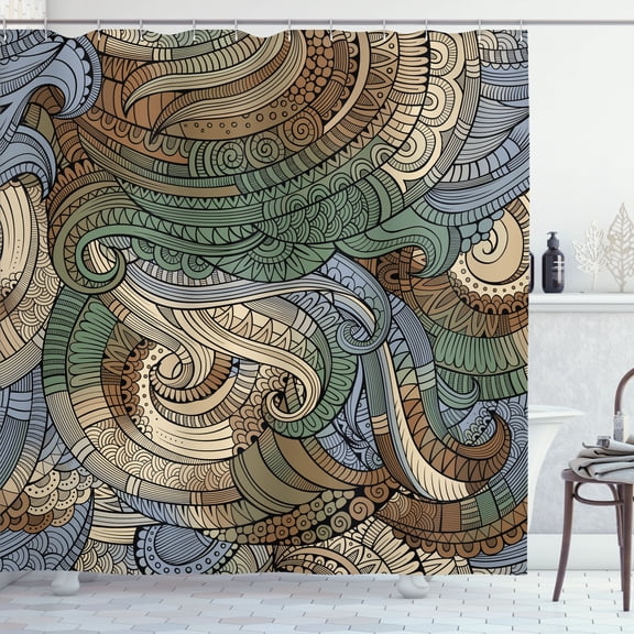Ambesonne Abstract Shower Curtain, Paisley Pattern Swirled, 69"Wx75"L, Caramel Eggshell