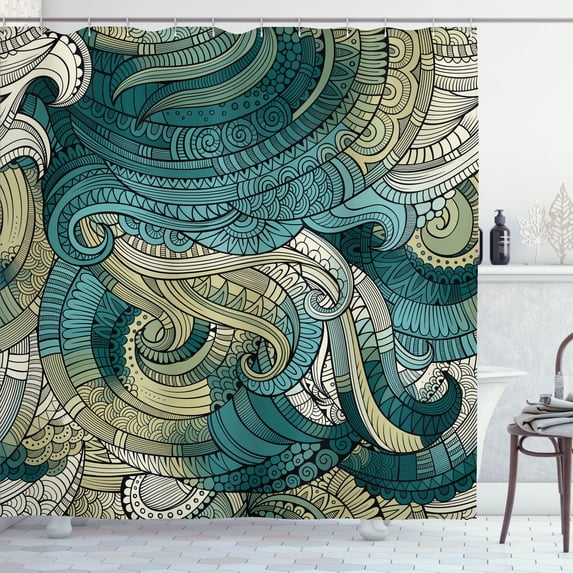 Ambesonne Abstract Shower Curtain, Paisley Pattern Swirled, 69"Wx75"L, Grey Yellow